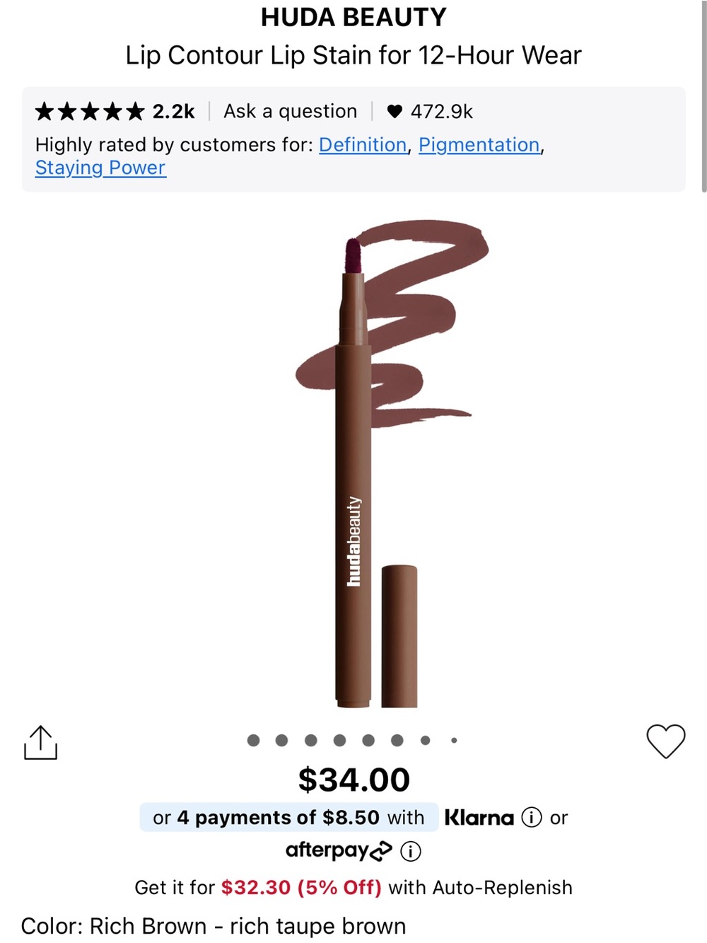 Huda h beauty lip contour stain - rich brown